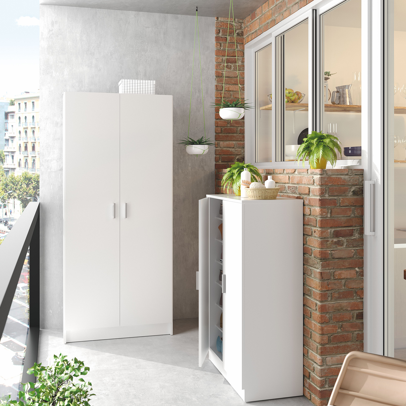 VITA 2 Door Multi Use Utility Broom Cupboard - White