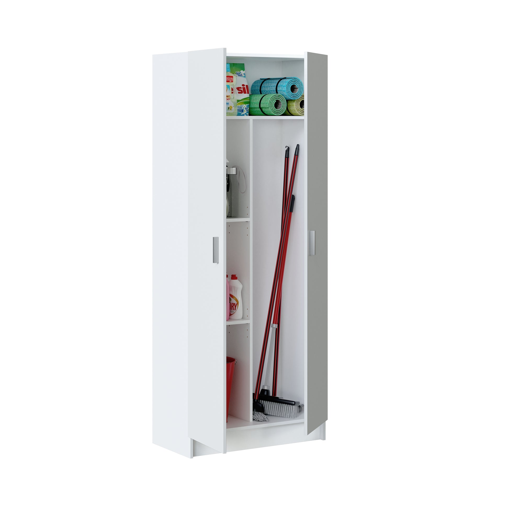 VITA 2 Door Multi Use Utility Broom Cupboard - White