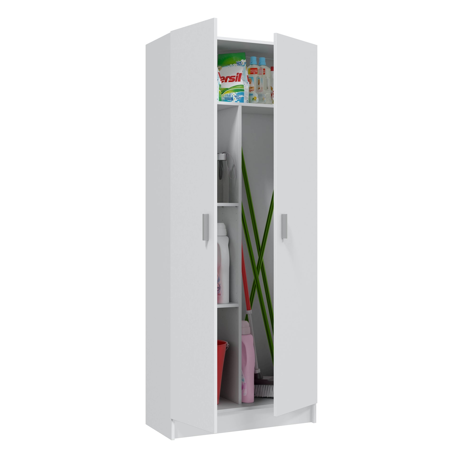 VITA 2 Door Multi Use Utility Broom Cupboard - White