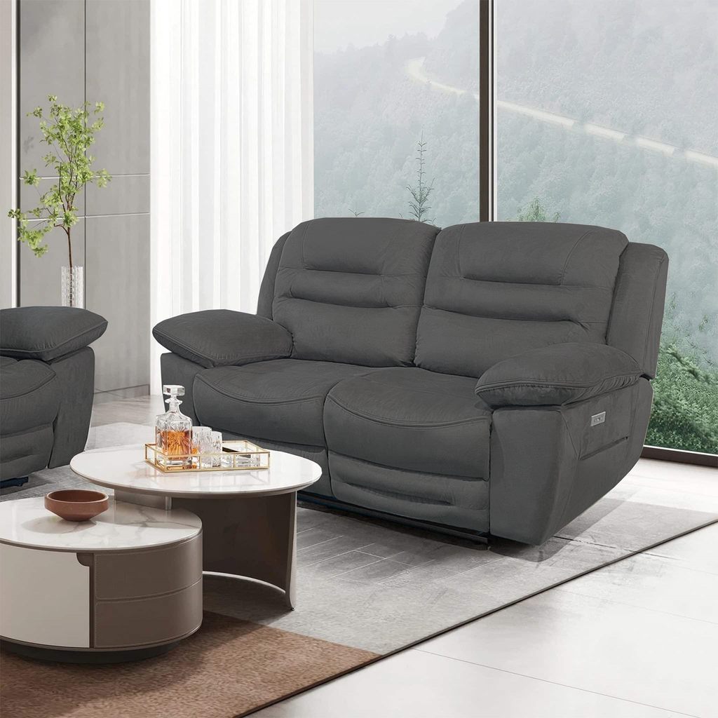 NAPOLI 2 Seater Electric Recliner Sofa - Grey Faux Suede