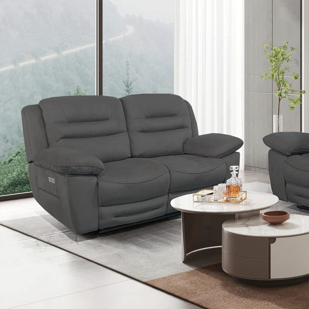 NAPOLI 2 + 2 Seater Electric Recliner Sofa Set - Grey Faux Suede