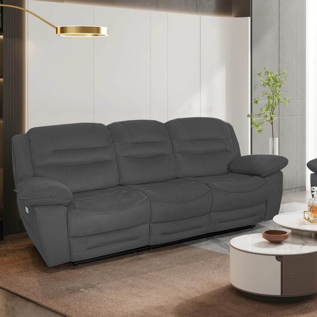 NAPOLI 3 + 3 Seater Electric Recliner Sofa Set - Grey Faux Suede