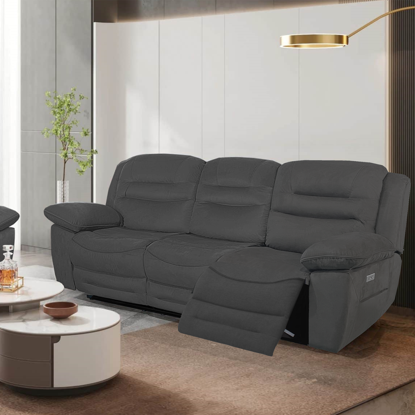 NAPOLI 3 Seater Electric Recliner Sofa - Grey Faux Suede