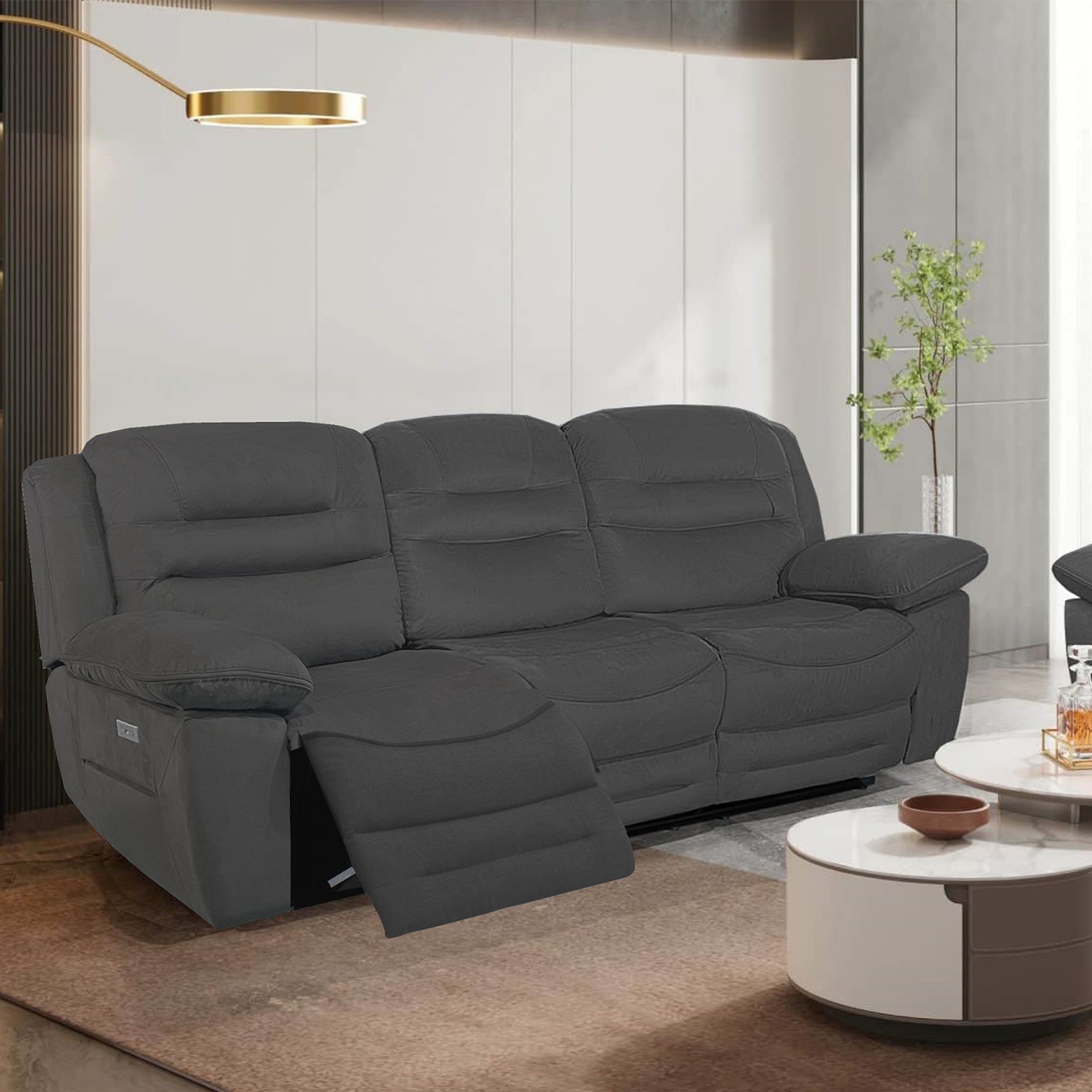 NAPOLI 3 Seater Electric Recliner Sofa - Grey Faux Suede
