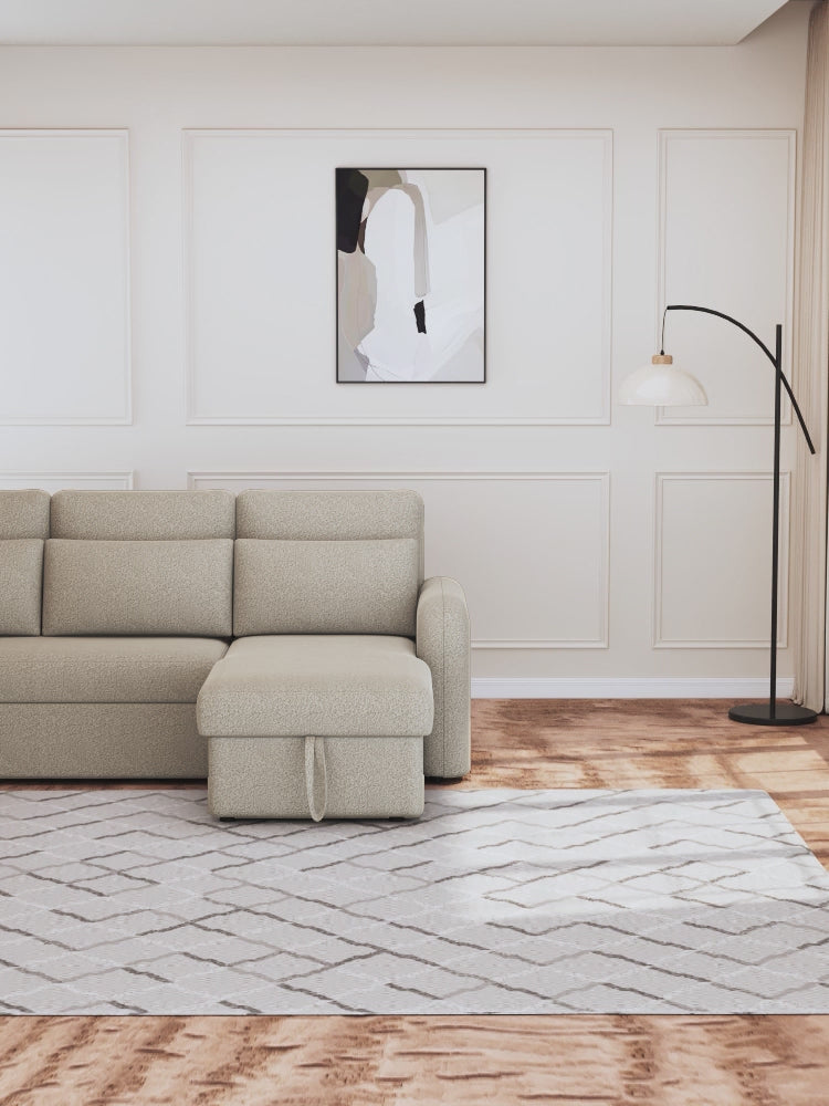 FLYN - 3 Seater L Shape Corner Sofabed in Teddy Boucle BEIGE