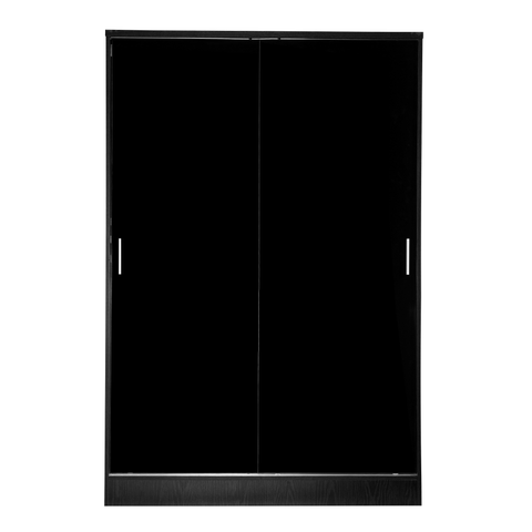 2 Door Sliding XL Plain Wardrobe - Black Gloss/Black Oak REFLECT