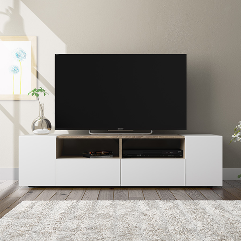 TAMIKO 4 Door TV Media Unit - White & Oak