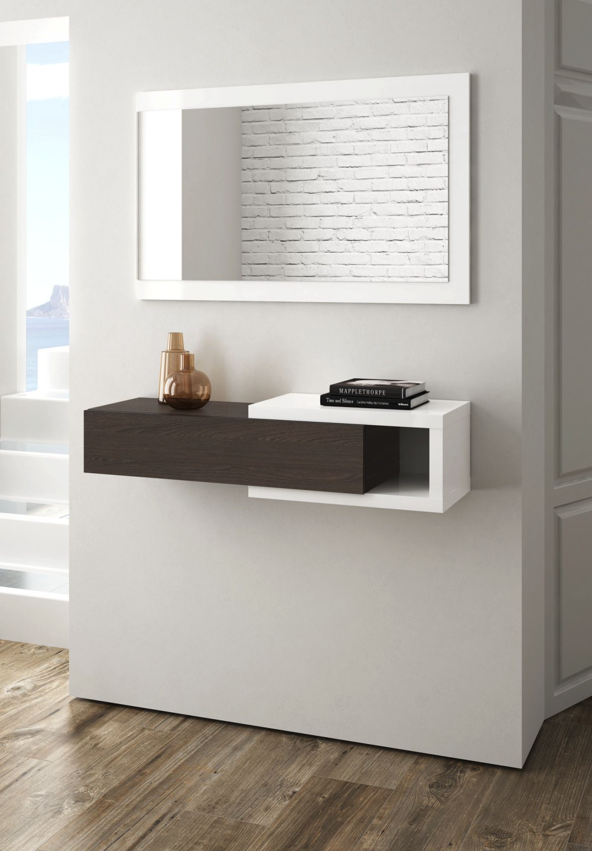 NOON Floating Hallway Unit with Mirror in White Tuscan