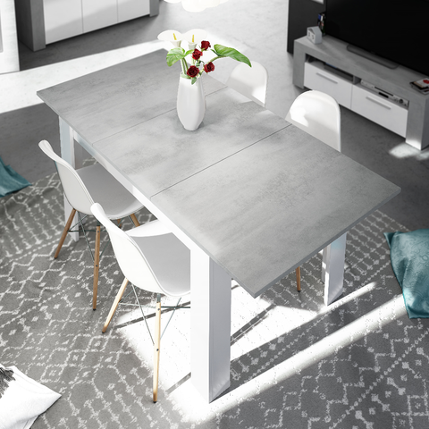 LANZA 140cm-190cm Extending Dining Table in Cement & White - Online4furniture