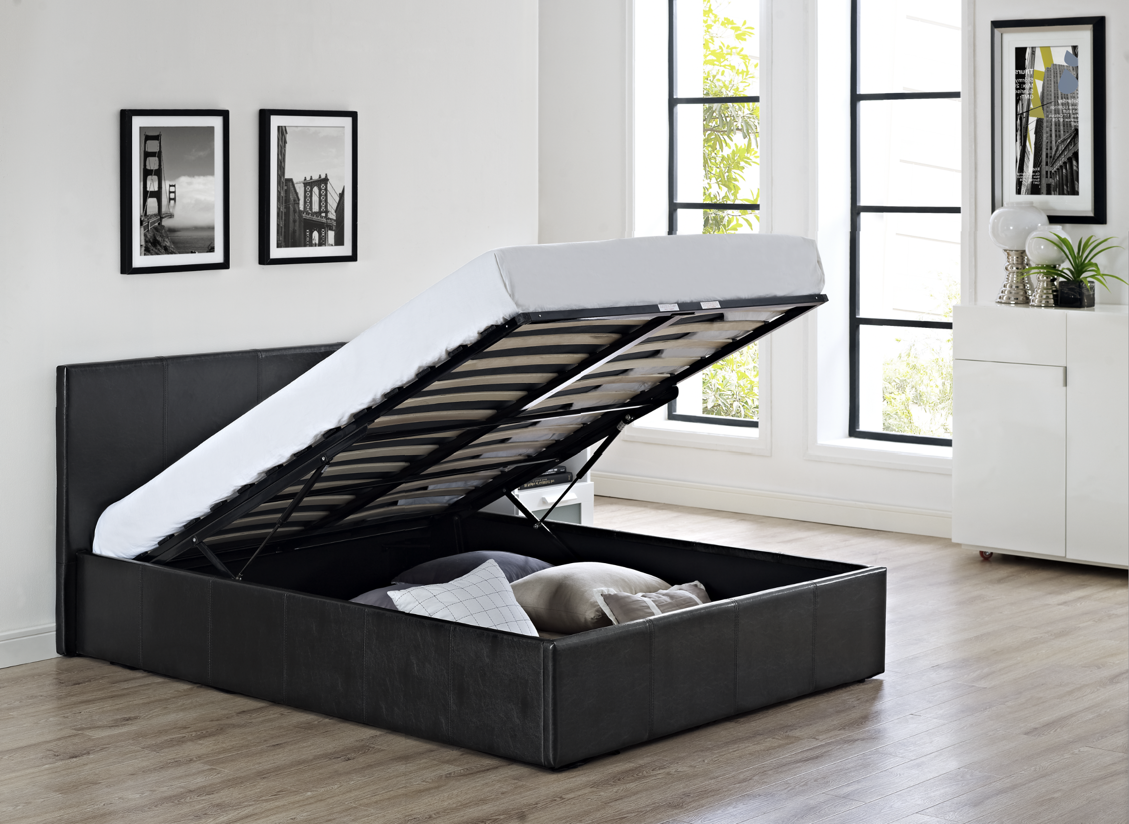 Black ottoman double bed deals