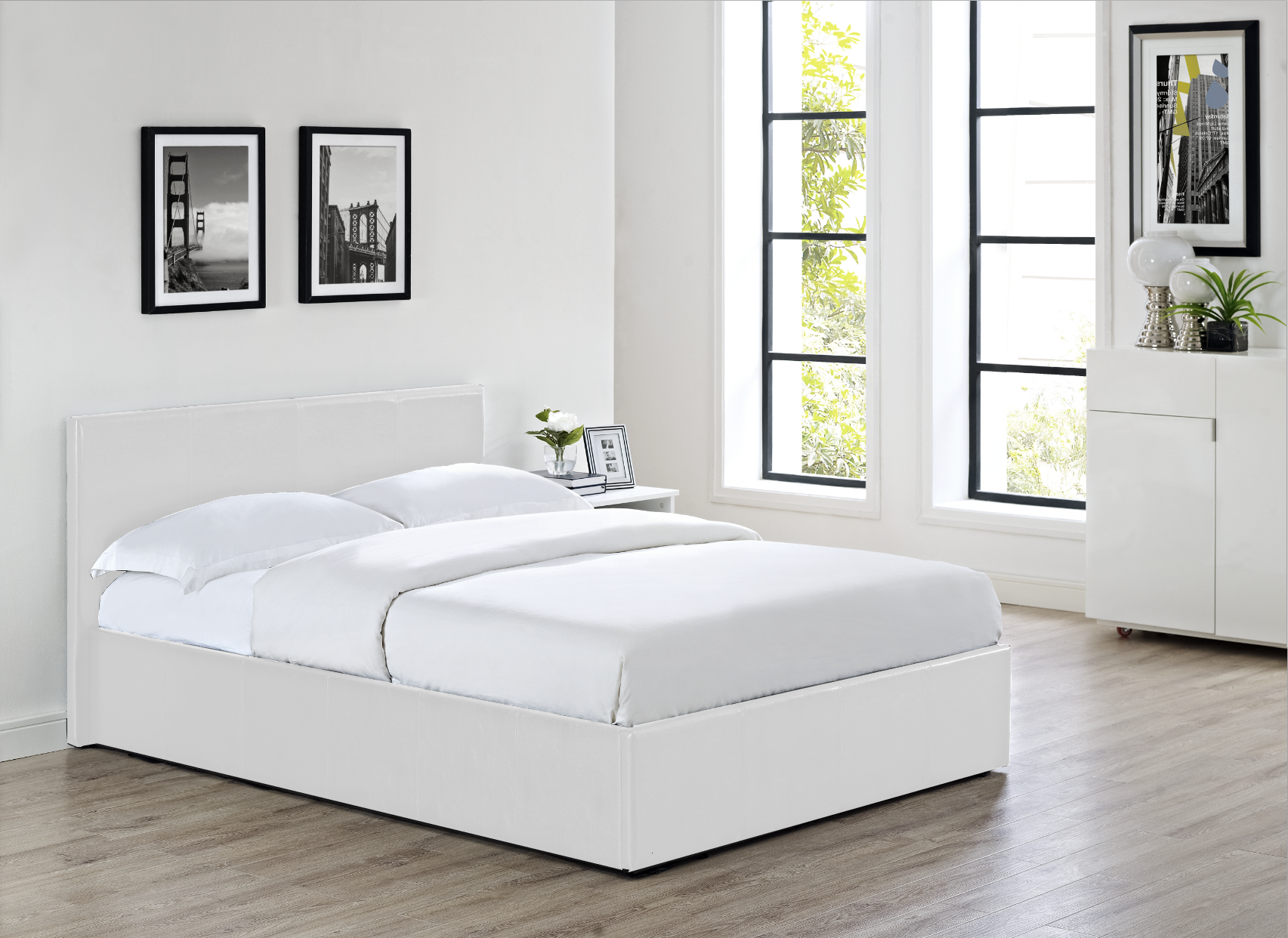 LUNA 4FT Small Double Faux Leather Ottoman Storage Bed in White