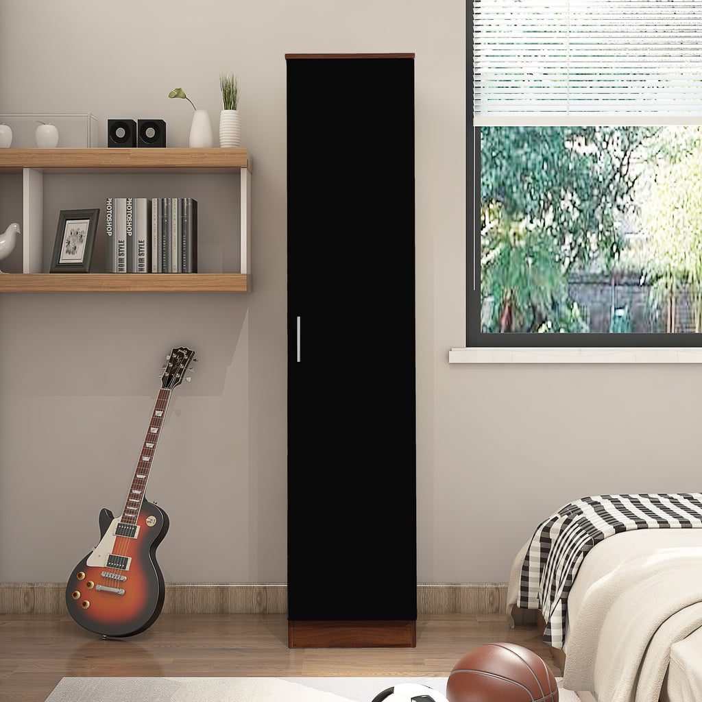 REFLECT High Gloss 1 Door Plain Wardrobe in Black Gloss / Walnut
