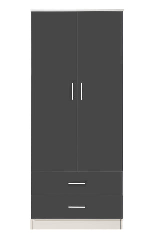 REFLECT High Gloss 2 Door + 2 Drawer Combination Plain Wardrobe in Grey Gloss / Matt White
