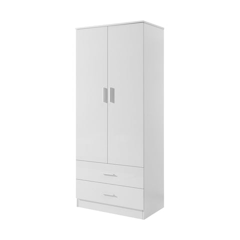 REFLECT High Gloss 2 Door + 2 Drawer Combination Plain Wardrobe in White & Matt White - Online4furniture