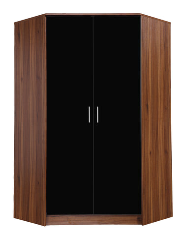 REFLECT High Gloss 2 Door Corner Wardrobe in Black Gloss / Walnut