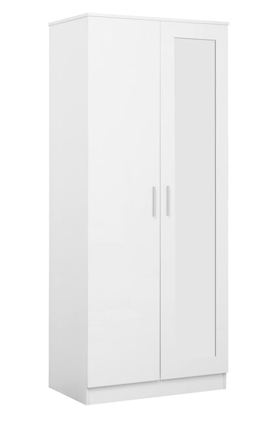 REFLECT High Gloss 2 Door Mirrored Wardrobe in White Gloss / Matt White ...