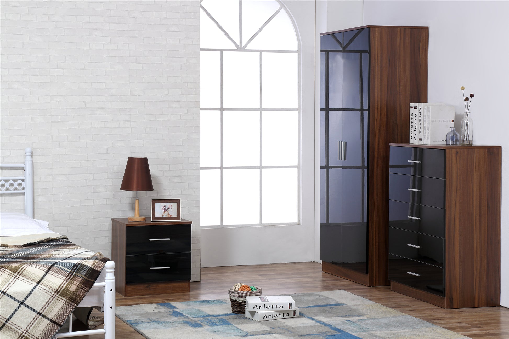 REFLECT SET High Gloss 2 Door Plain + Chest + Bedside (3 Piece Set) - 5 Colours