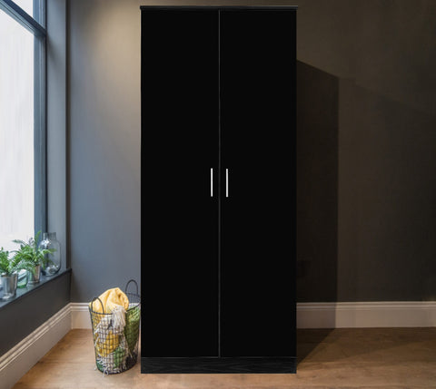 REFLECT High Gloss 2 Door Plain Wardrobe in Black Gloss / Black Oak