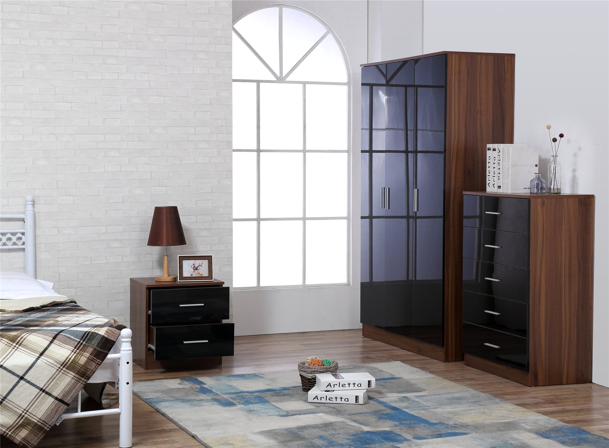 REFLECT SET High Gloss 3 Door Plain + Chest + Bedside (3 Piece Set) - 4 Colours