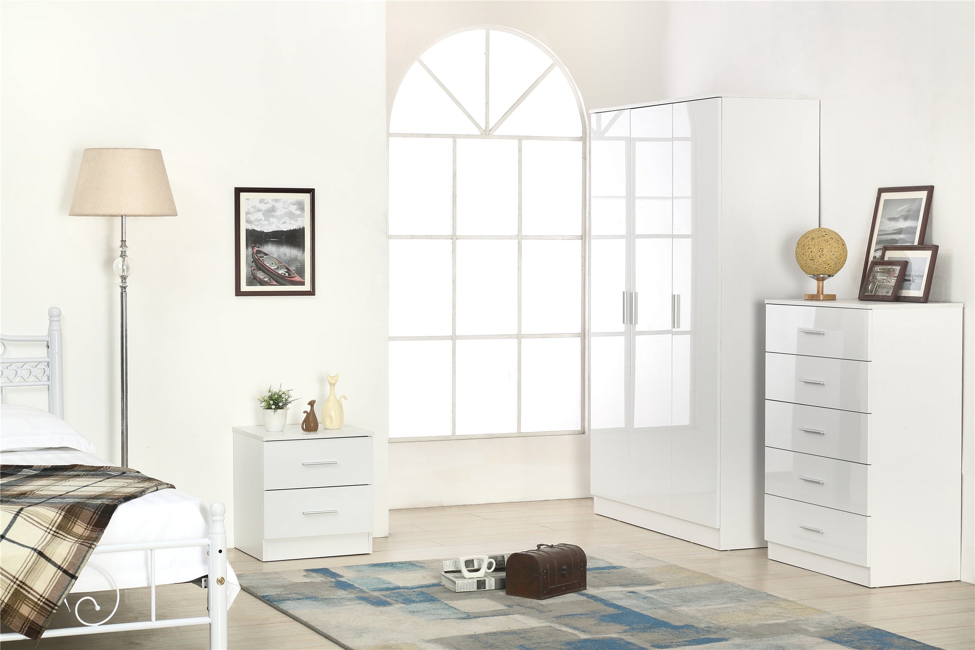 REFLECT SET High Gloss 3 Door Plain + Chest + Bedside (3 Piece Set) - 4 Colours
