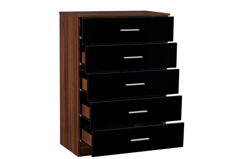 REFLECT High Gloss 5 Drawer Chest of Drawers in Black / Walnut - Online4furniture