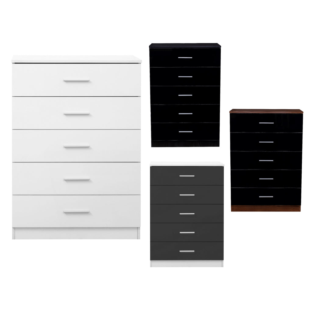 REFLECT - High Gloss 5 Drawer Chest of Drawers - 5 Colours