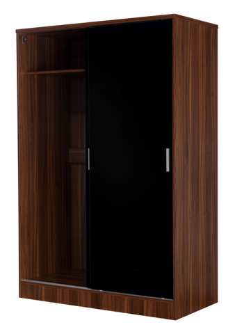REFLECT XL High Gloss 2 Door Sliding Plain Wardrobe in Black Gloss / Walnut