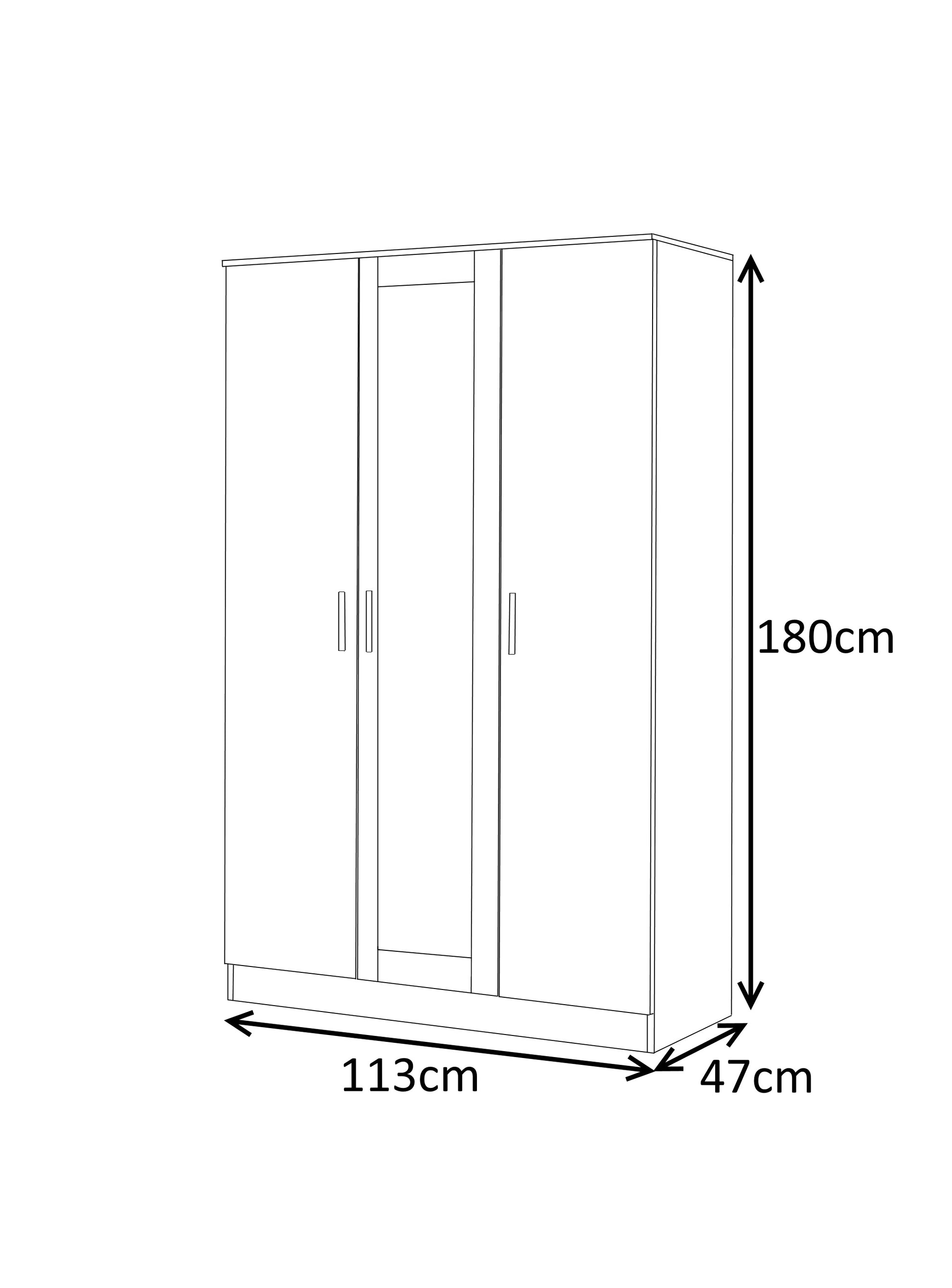 REFLECT SET High Gloss 3 Door Mirrored + Chest + Bedside (3 Piece Set) - 4 Colours