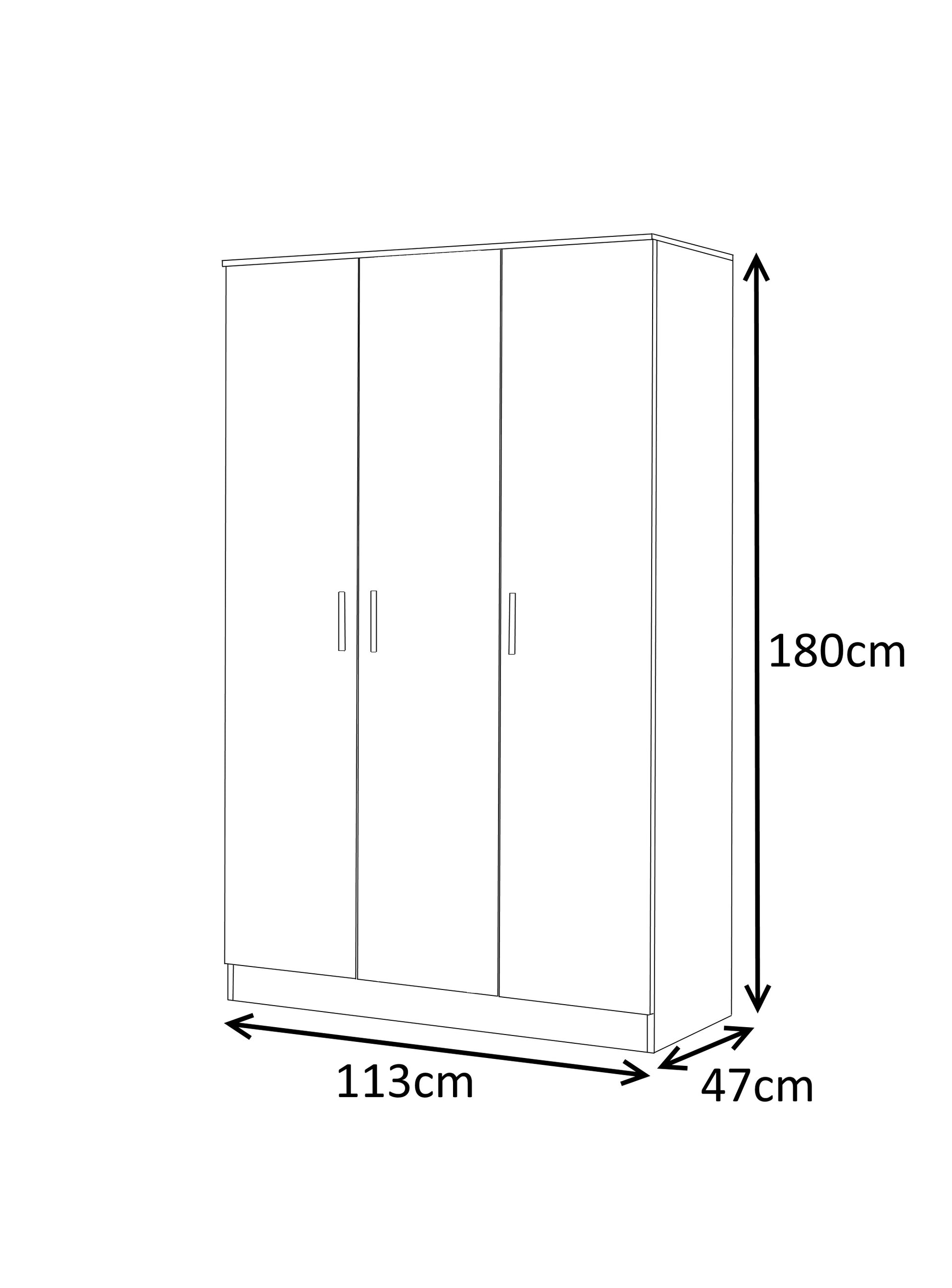 REFLECT SET High Gloss 3 Door Plain + Chest + Bedside (3 Piece Set) - 4 Colours