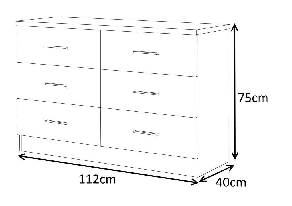 REFLECT SET 2 Door Slider + 6 Drawer Chest + 3 Drawer Bedside (3 Piece Set) in Black Gloss / Black Oak
